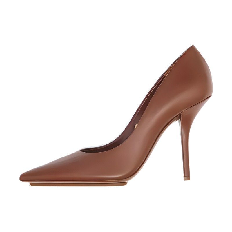 (W) Burberry Elegant Perforated Detail Leather Pointed High Heels 'Tan'