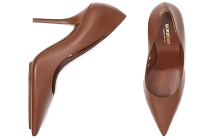 (W) Burberry Elegant Perforated Detail Leather Pointed High Heels 'Tan' 圖 3