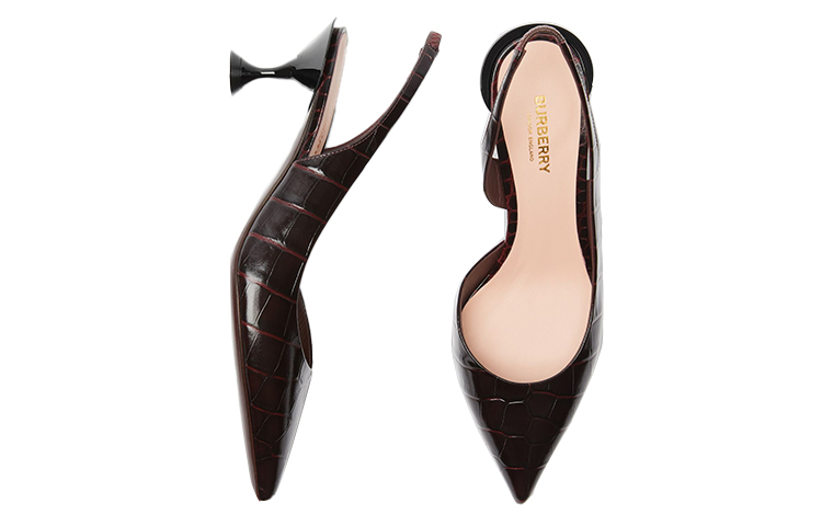 (W) Burberry Embossed Leather High Heel Mules 'Red Brown' 圖 4