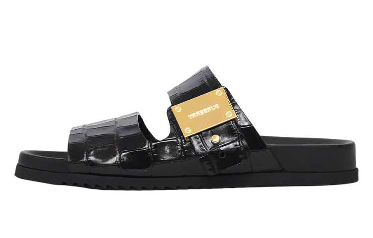 (W) Burberry Embossed Leather Sandal 'Black Logo'