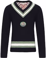 (Women) Burberry Embroidered Patch Wool Blend Pullover Sweater Navy Blue 80078511 (Women) Burberry Embroidered Patch Wool Blend Pullover Sweater Navy Blue 80078511
