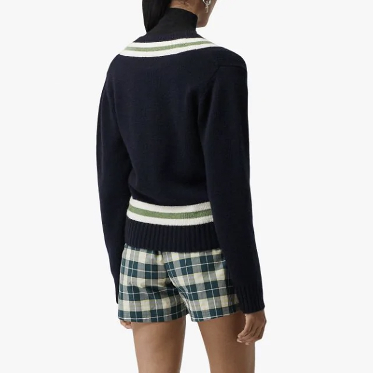 (Women) Burberry Embroidered Patch Wool Blend Pullover Sweater Navy Blue 80078511 圖 5