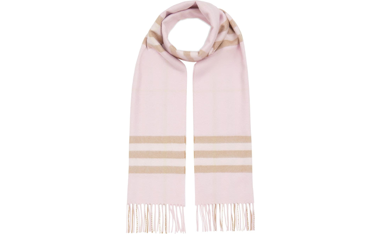 (Women) Burberry Embroidered Red Cashmere Scarf for Women - Pink Colorblock Design 8016396-A2888 圖 2