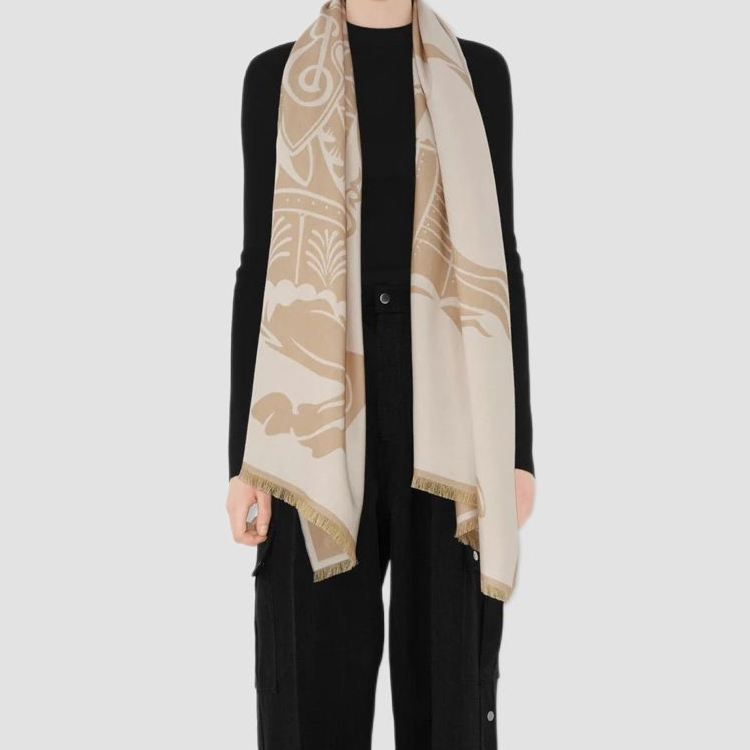 (Women) Burberry Equestrian Knight Cotton Knit Scarf Beige . 80937501 圖 5