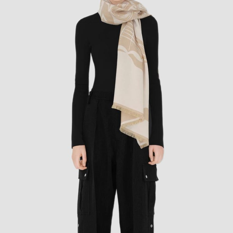 (Women) Burberry Equestrian Knight Cotton Knit Scarf Beige . 80937501 圖 6