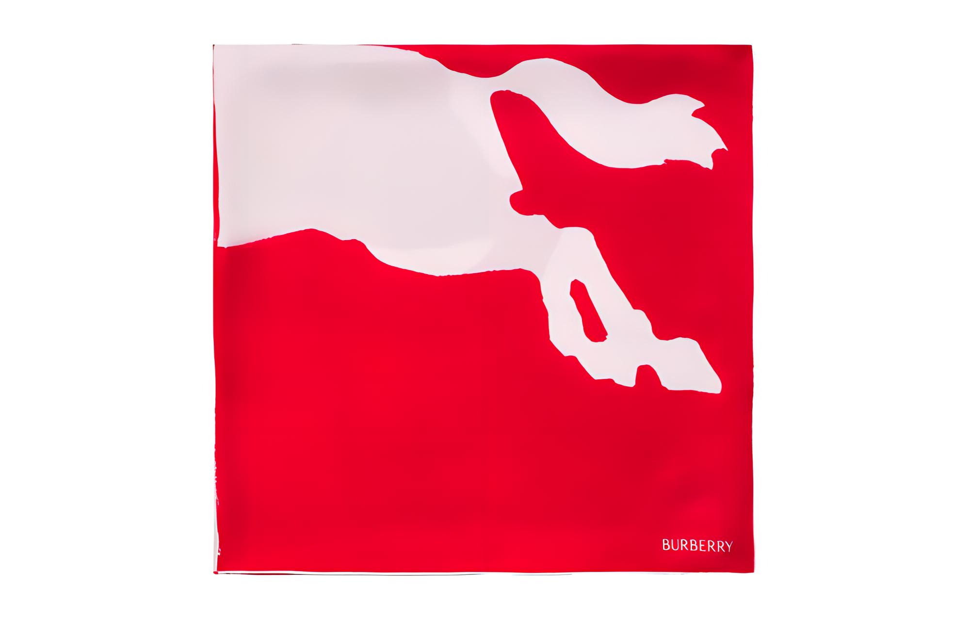 (Women) Burberry Equestrian Knight Logo Letter Print Silk Scarf Red Women 80754531