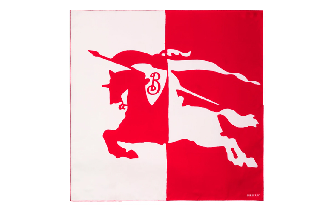 (Women) Burberry Equestrian Knight Logo Letter Print Silk Scarf Red Women 80754531 圖 4
