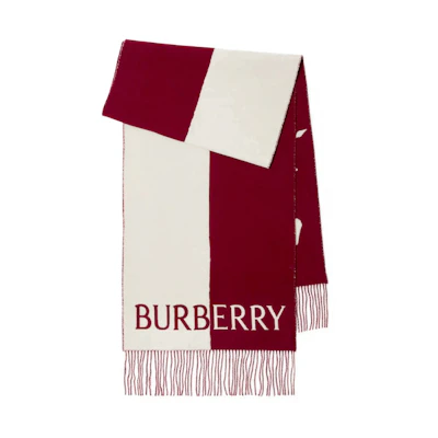 (Women) Burberry Equestrian Knight Logo Wool Scarf Red (). 80755531