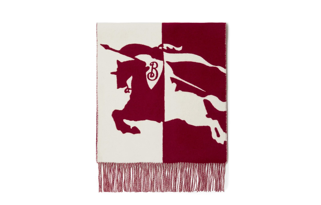 (Women) Burberry Equestrian Knight Logo Wool Scarf Red (). 80755531 圖 3