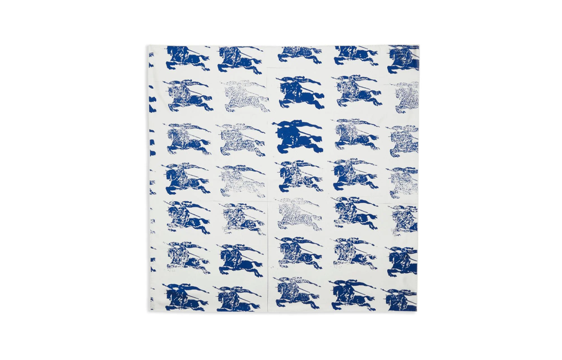 (Women) Burberry Equestrian Knight Pattern Silk Scarf  White 8083074