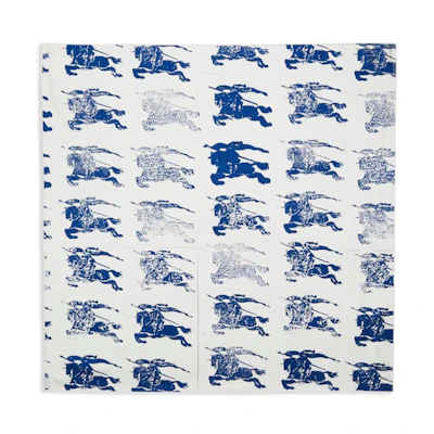 (Women) Burberry Equestrian Knight Pattern Silk Scarf White 8083074