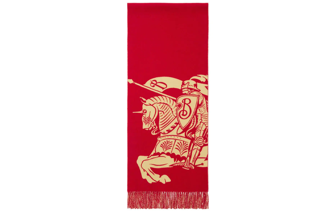 (Women) Burberry Equestrian Logo Red Cashmere Knit Scarf for Women 8079852