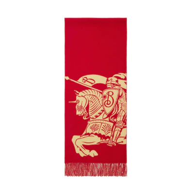(Women) Burberry Equestrian Logo Red Cashmere Knit Scarf for Women 8079852