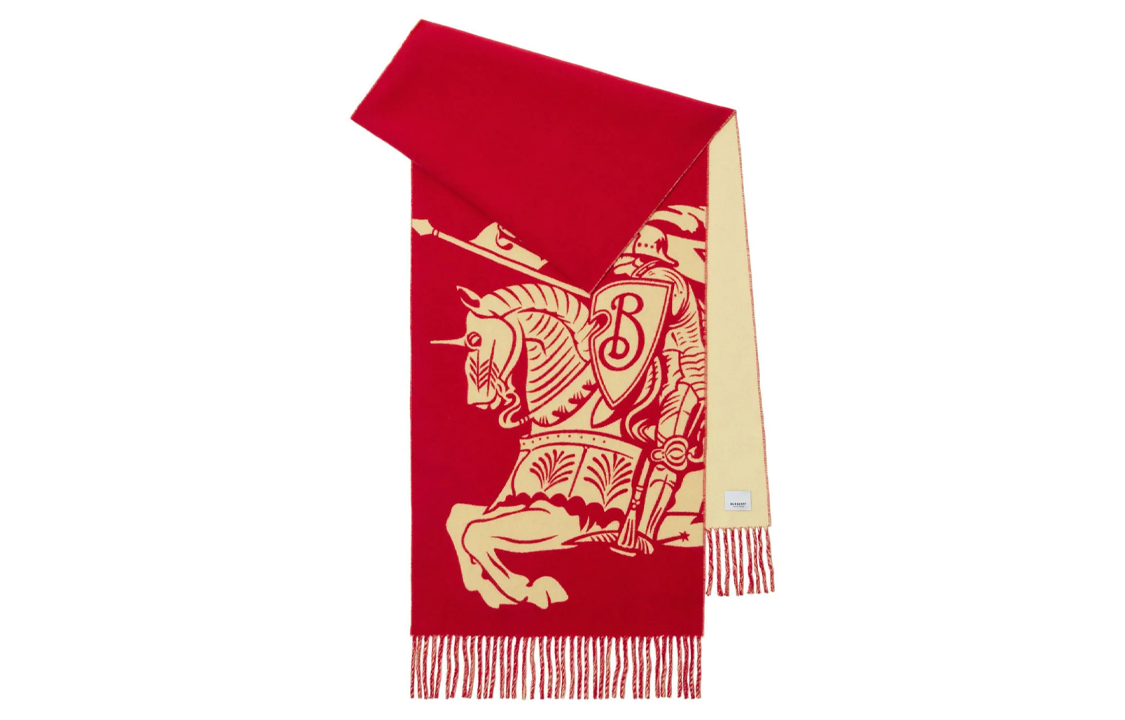 (Women) Burberry Equestrian Logo Red Cashmere Knit Scarf for Women 8079852 圖 3
