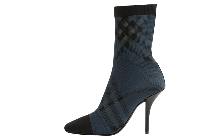 (Women) Burberry Fabric Checkered Stiletto Ankle Boots 'Blue Black' 80692081