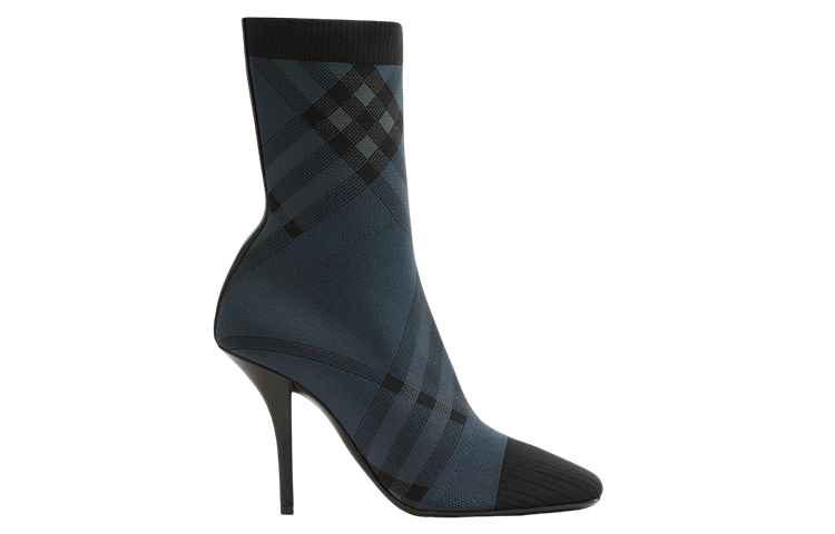 Order (Women) Burberry Fabric Checkered Stiletto Ankle Boots 'Blue Black' 80692081