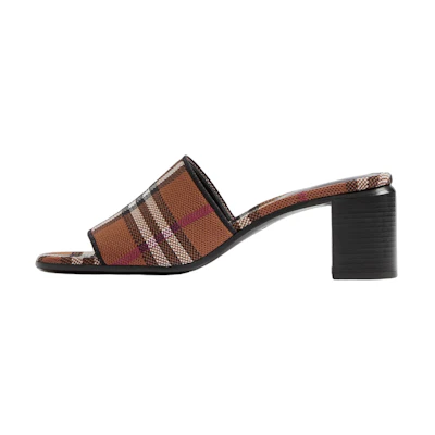 (W) Burberry Fabric Fashion Slides 'Checkered Block-Heel'