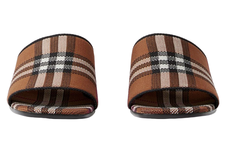 Order Burberry博柏利 織物 格紋 粗跟 時尚涼拖鞋 5.5cm 女式 深棕色