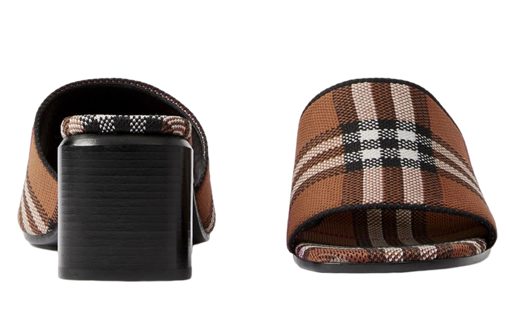 Lookbook Burberry博柏利 織物 格紋 粗跟 時尚涼拖鞋 5.5cm 女式 深棕色