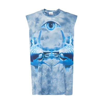 (Women) Burberry Fitted Sleeveless Shark Print Cotton T-Shirt Navy Blue 45680041