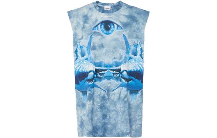 Order (W) Burberry Kaos Lengan Pendek Pola Hiu Navy Biru 45680041