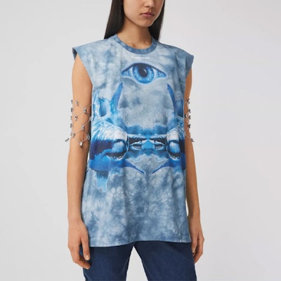 (W) Burberry Kaos Lengan Pendek Pola Hiu Navy Biru 45680041 Purchase (W) Burberry Kaos Lengan Pendek Pola Hiu Navy Biru 45680041