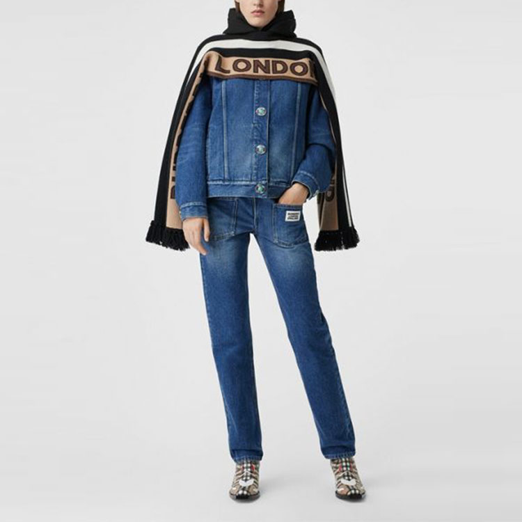 Shop (Women) Burberry Flared Distressed Jeans - Blue Denim 80252541