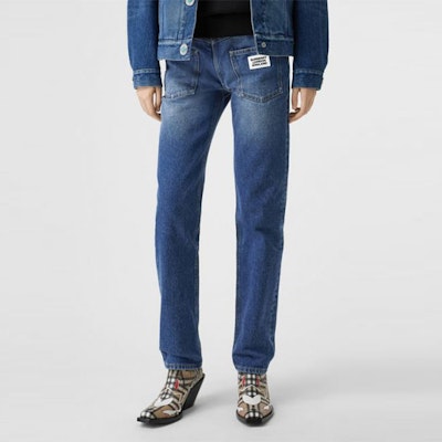 (Women) Burberry Flared Distressed Jeans - Blue Denim 80252541 Purchase (Women) Burberry Flared Distressed Jeans - Blue Denim 80252541