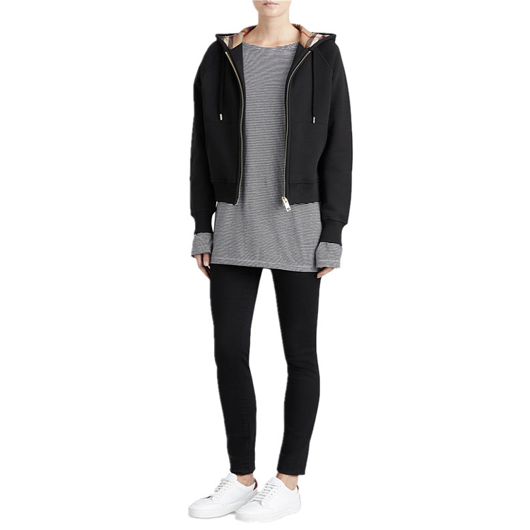 (Women) Burberry Fleece-Lined Ribbed Edges Hooded Jacket Black 40385271 圖 4