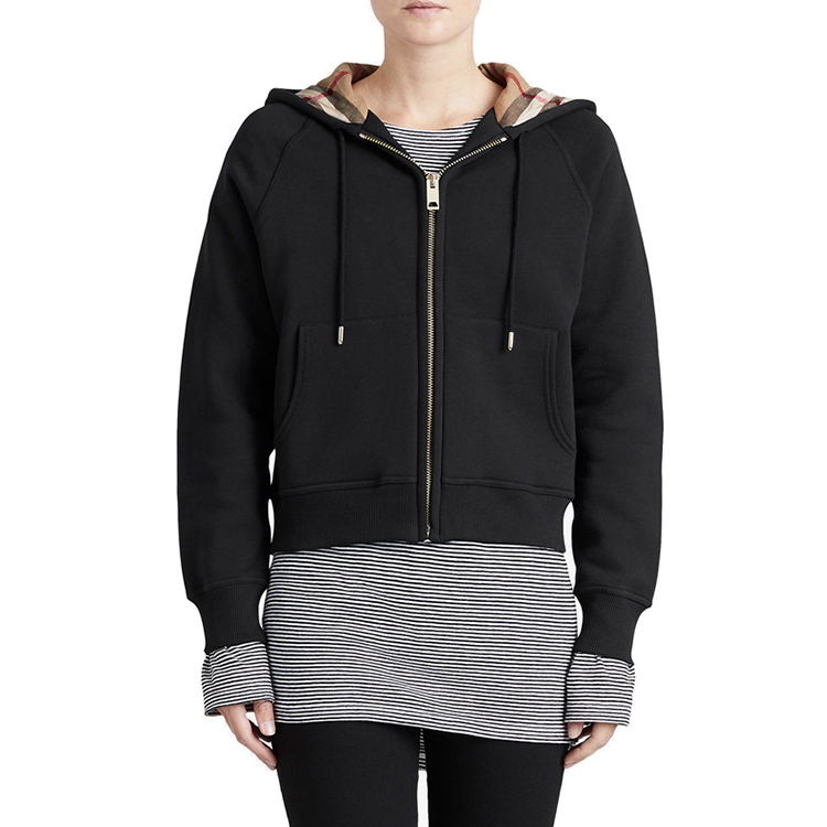 (Women) Burberry Fleece-Lined Ribbed Edges Hooded Jacket Black 40385271 圖 5