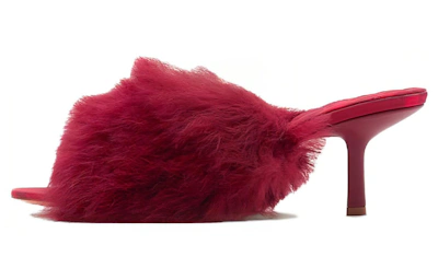 (Women) Burberry Fur Slide 'Red Open-Toe'