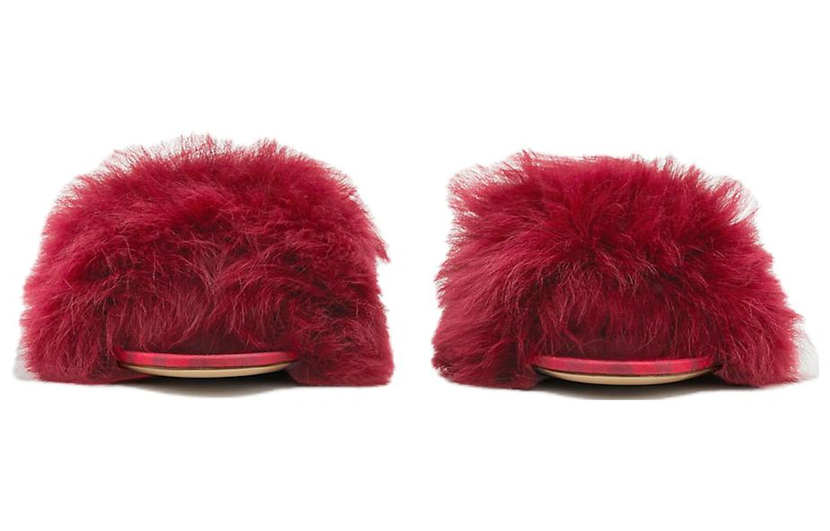 (Women) Burberry Fur Slide 'Red Open-Toe'