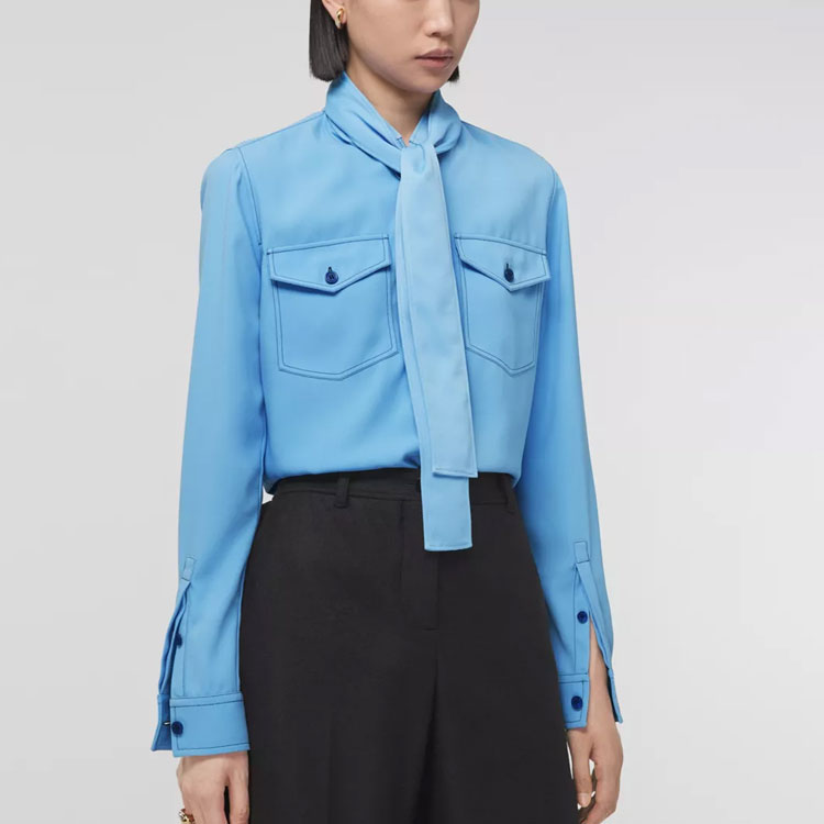 (Women) Burberry FW21  Soft Cornflower Blue Stitch Detail Long Sleeve Shirt. 80472511 圖 5