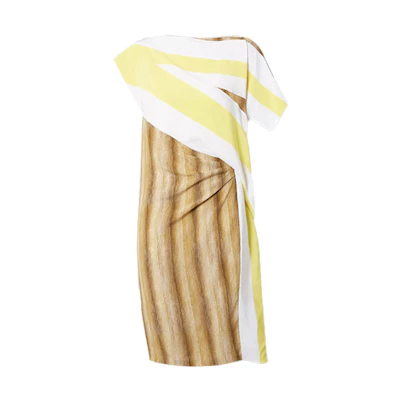(Women) Burberry FW21 Asymmetric Yellow Dress Fashion. 80467371