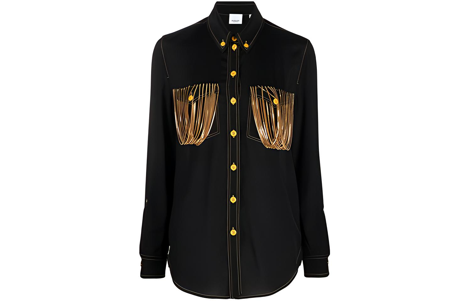 (Women) Burberry FW21 Black Long Sleeve Shirt with Chain Pocket Detail. 80469451
