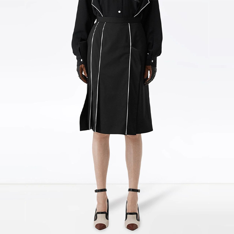 Shop (Women) Burberry FW21 Black Midi Skirt with Piped Detailing. 45617011