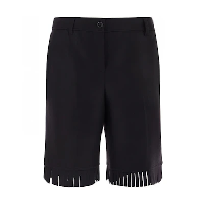 (Women) Burberry FW21 Black Wool Fringe Trim Shorts. 80469131