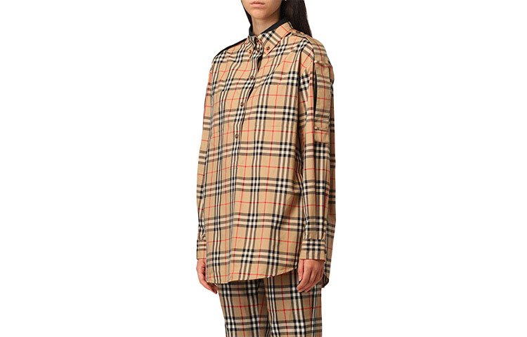 (Women) Burberry FW21 Checkered Loose-Fit Cotton Long-Sleeve Shirt Women Archive Beige. 80451351 圖 4