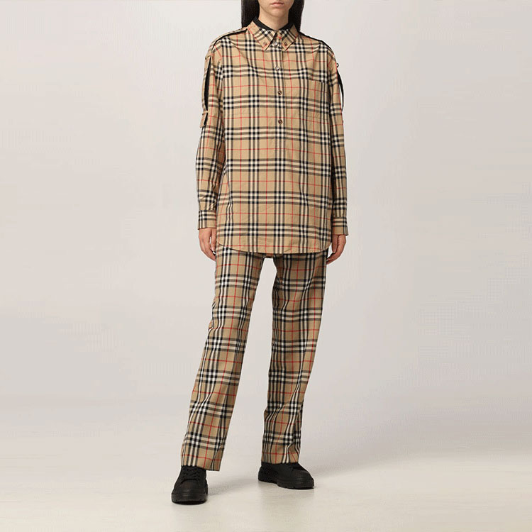 (Women) Burberry FW21 Checkered Loose-Fit Cotton Long-Sleeve Shirt Women Archive Beige. 80451351 圖 5