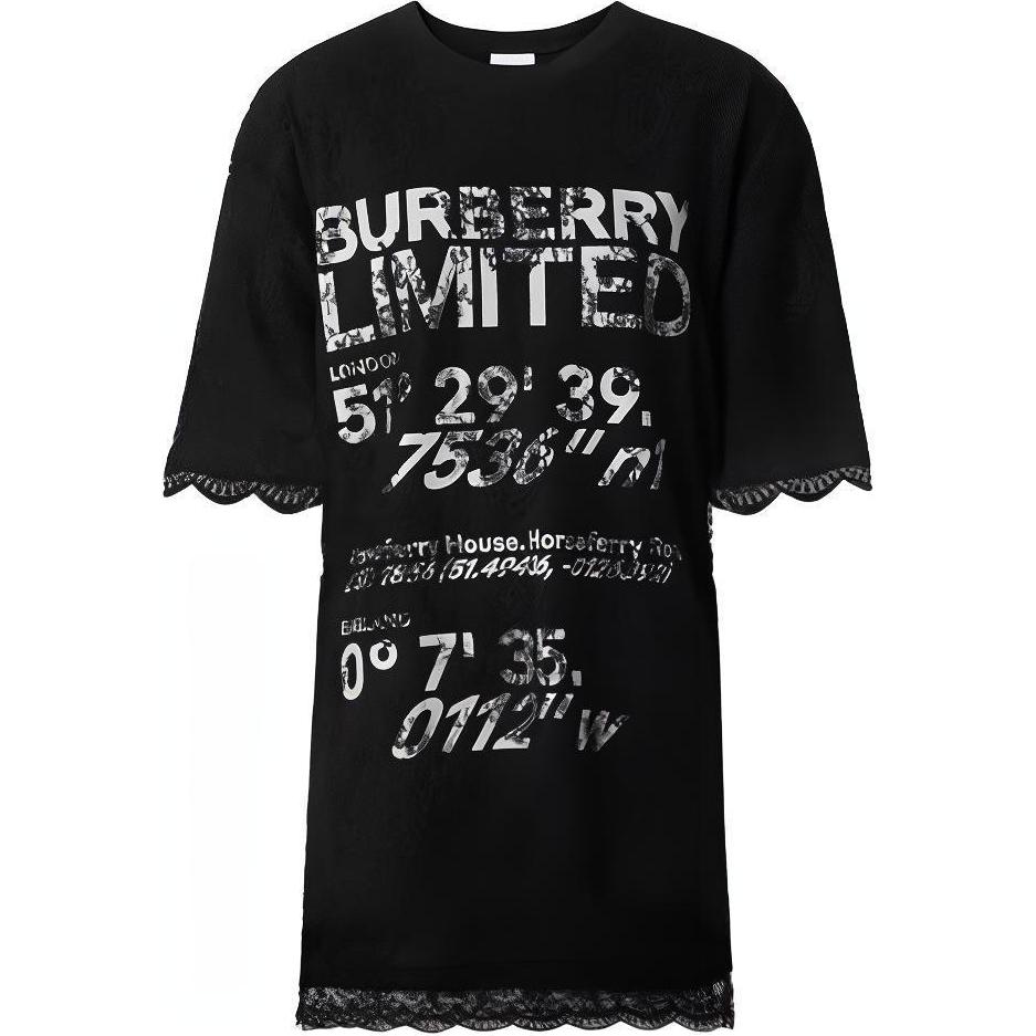 (Women) Burberry FW21 Letter Print Lace Cotton Short Sleeve T-Shirt Women’s Black. 80429081