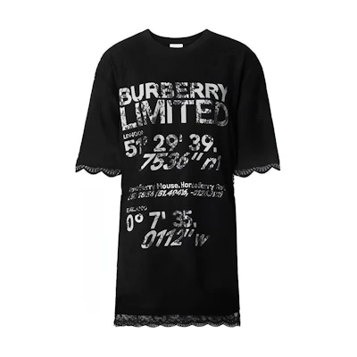 (Women) Burberry FW21 Letter Print Lace Cotton Short Sleeve T-Shirt Women’s Black. 80429081