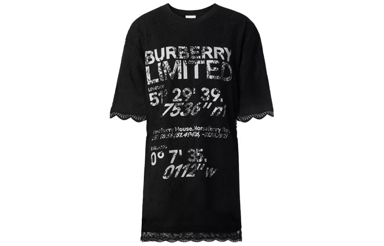 (Women) Burberry FW21 Letter Print Lace Cotton Short Sleeve T-Shirt Women’s Black. 80429081 圖 2