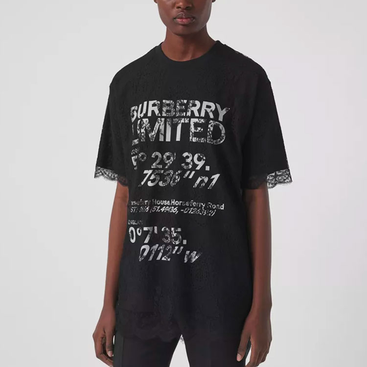 (Women) Burberry FW21 Letter Print Lace Cotton Short Sleeve T-Shirt Women’s Black. 80429081 圖 3
