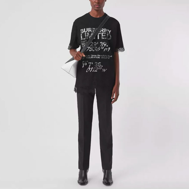 (Women) Burberry FW21 Letter Print Lace Cotton Short Sleeve T-Shirt Women’s Black. 80429081 圖 5