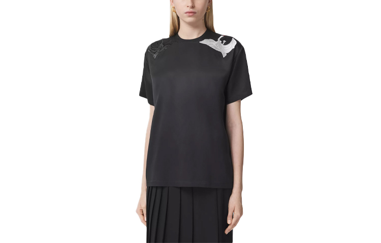 (Women) Burberry FW21 Loose Fit Swan Graphic T-Shirt Women - Black 80495121 圖 2