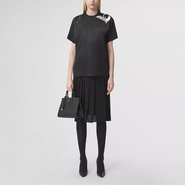 (Women) Burberry FW21 Loose Fit Swan Graphic T-Shirt Women - Black 80495121 圖 4