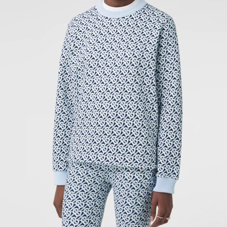 (Women) Burberry FW21 Monogram Print Loose Cotton Sweatshirt Blue 80504861 圖 5