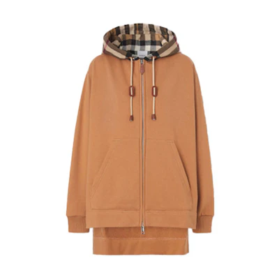 (Women) Burberry FW21 Oversized Cotton Check Hoodie Jacket Brown. 80431801