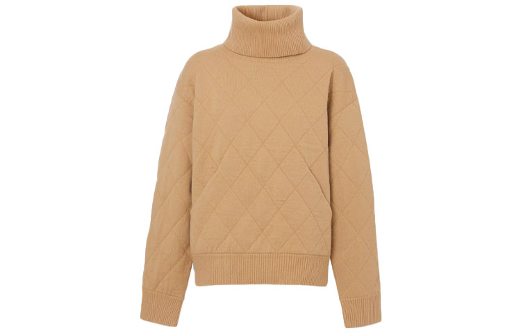 (Women) Burberry FW21 Quilted High Turtleneck Wool Sweater Women’s Camel 80447441