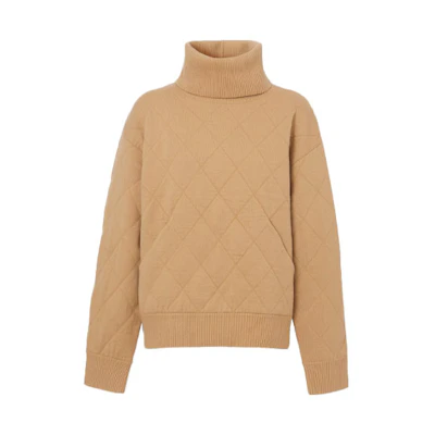 (Women) Burberry FW21 Quilted High Turtleneck Wool Sweater Women’s Camel 80447441